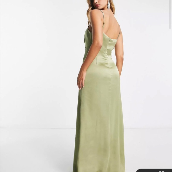 Pretty Lavish Satin Soft Olive Bridesmaid Dress US Size 6 - Picture 2 of 7